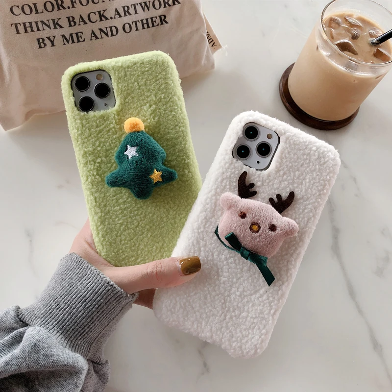Модный чехол с милым мультяшным рождественским рисунком для iPhone 11 Pro XS Max XR X 8 7 6 6S Plus Мягкий противоударный чехол из овечьей шерсти