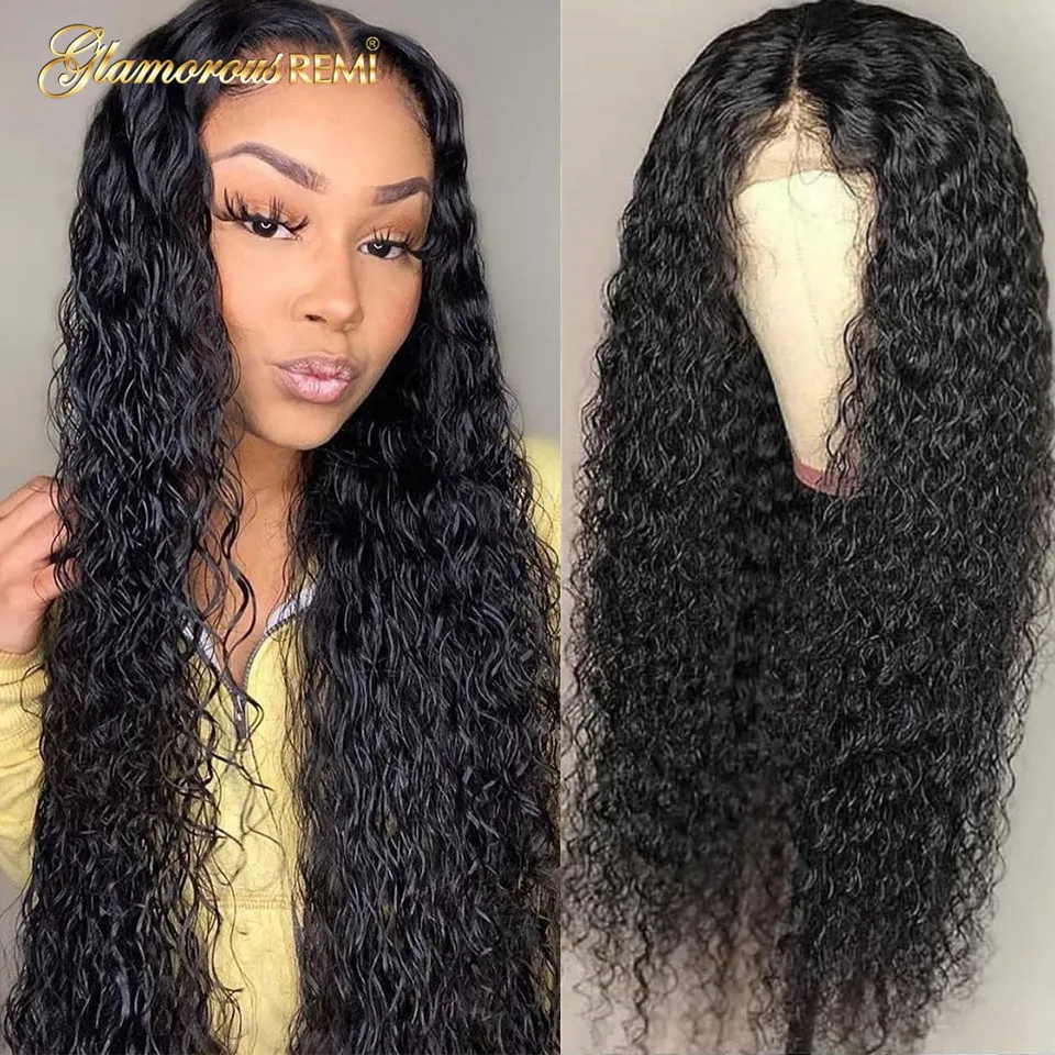 Photo Product kinky Curly Lace Front Wig With Baby Hair 4x4 Lace Wigs For Women Pre-plucked Brazilian Curly Human Hair Wig Natural Black Color