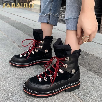 

Sarairis Top Quality Genuine Cow Leather Autumn Shoes Woman Boots Female Flat Heels Shoelace Hot Sale Ankle Boots Women Shoes