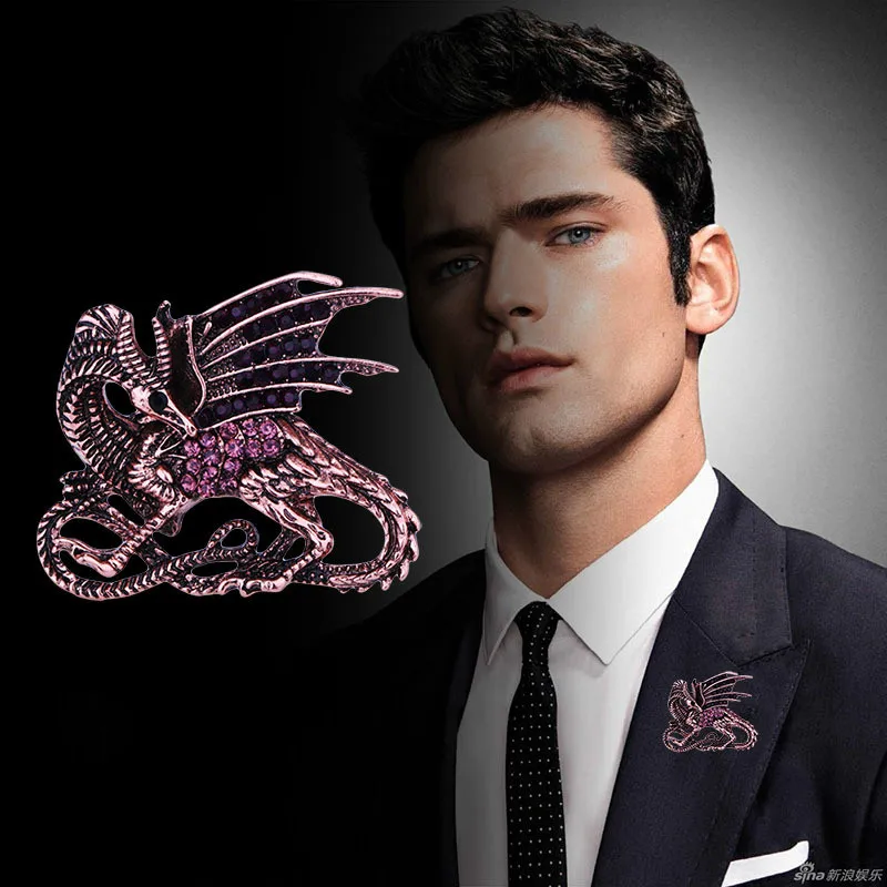 Новые ретро броши в виде дракона из цинкового сплава с кристаллами значок