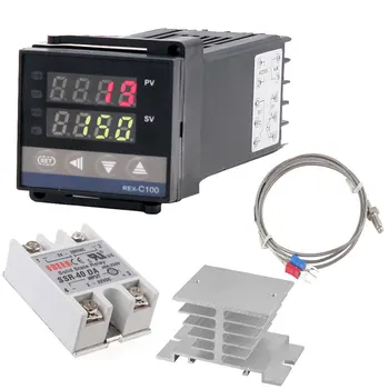 

REX-C100 Digital RKC PID Thermostat Temperature Controller digital REX-C100/ 25A 40A SSR Relay/K Thermocouple Probe/heat sink