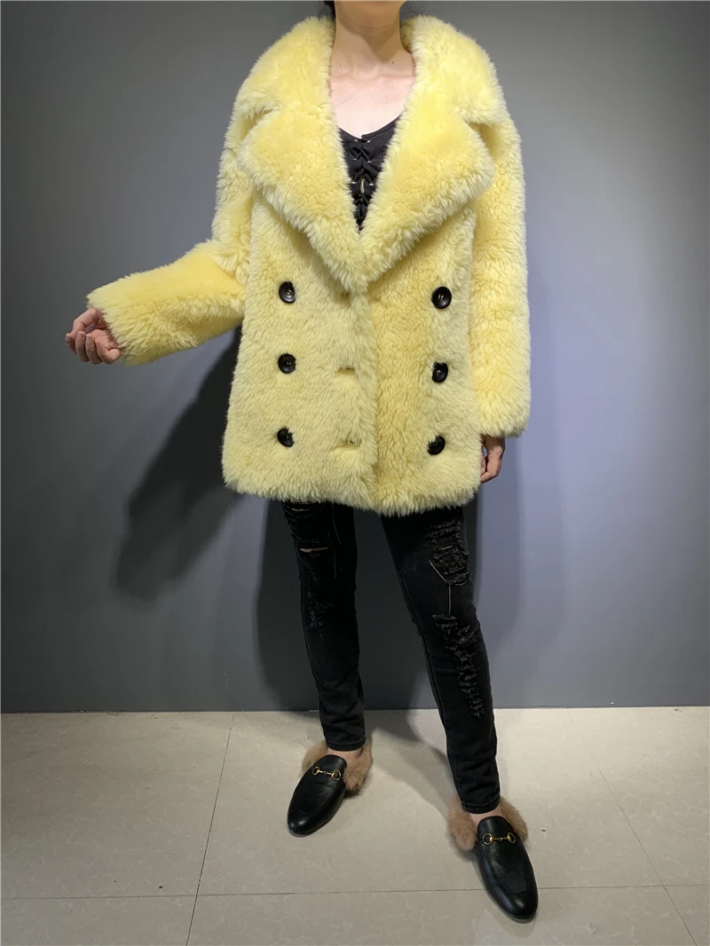 Женское зимнее пальто из натуральной шерсти, мягкое теплое пальто из натурального меха, Новое поступление, Женское пальто из натурального овечьего меха