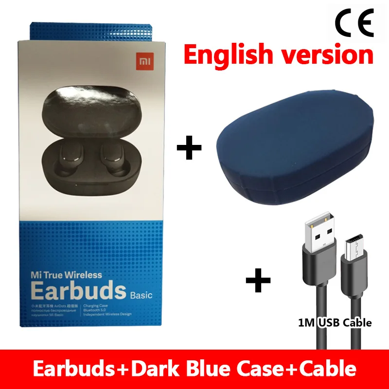 cable darkblue case Xiaomi Redmi Airdots TWS Bluetooth наушники, стерео бас беспроводная гарнитура шумоподавления с микрофоном Handsfree наушники AI управление - Цвет: cable darkblue case