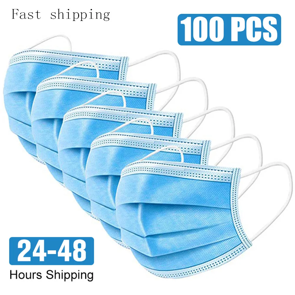 

100 Pcs Anti-Dust Dustproof Disposable Mask Earloop Face Mouth Masks Facial Protective Cover Mask 3 LayersMasks