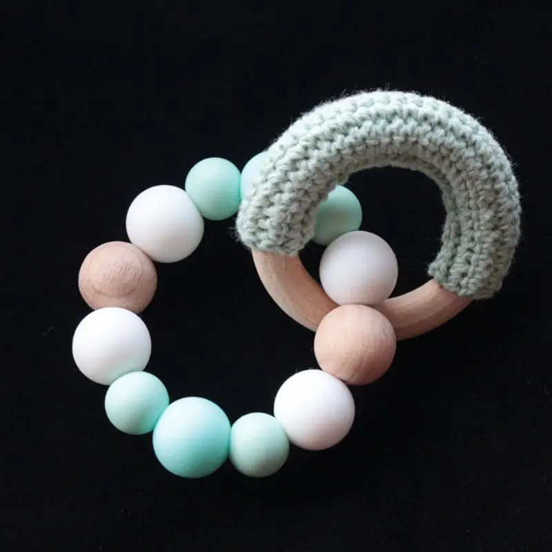 Baby Shower подарок соска цепь Силиконовые с бисером деревянный браслет набор P31B