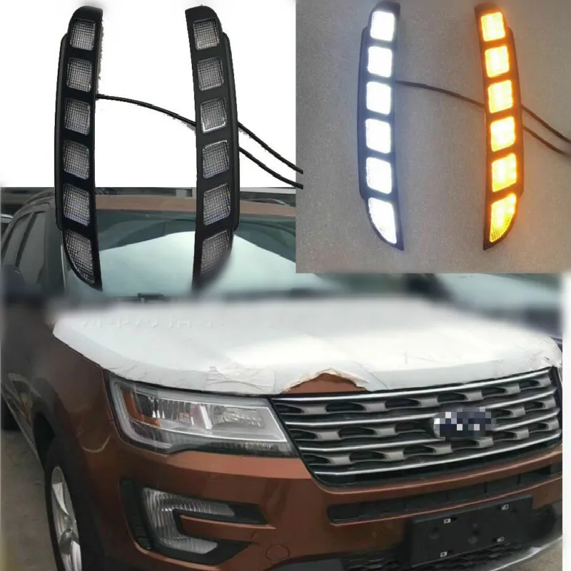 

Автомобильные светодиодные дневные ходовые светильник ни для Ford Explorer 2016 2017 2018, дневные ходовые огни, дневные ходовые огни, передний бампер, противотуманные фары для вождения, мигающий дневной свет