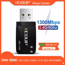 Edup 300m-1300mbps mini adaptador usb3.0 wifi placa de rede banda dupla 5g/2.4ghz sem fio ac usb adaptador para computador portátil desktop