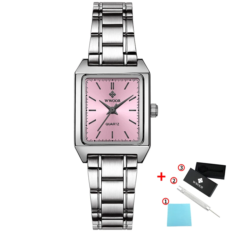 Pink surface WWOOR, новинка, модные брендовые женские часы, японские кварцевые Прямоугольные Наручные часы, подарки для женщин, модные простые женские часы - Цвет: Pink surface