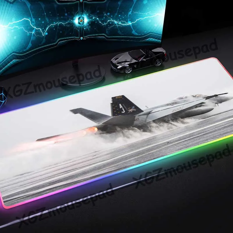 XGZ Airplane HD Pattern Custom Large RGB Gaming Mouse Pad Black Lock Edge Computer Desk Mat Rubber