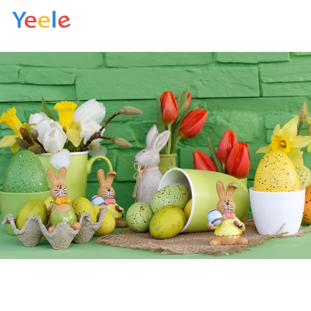 

Spring Easter Eggs Flower Rabbit Brick Wall Baby Shower Backdrop Photography Background For Photo Studio Photophone Photocall