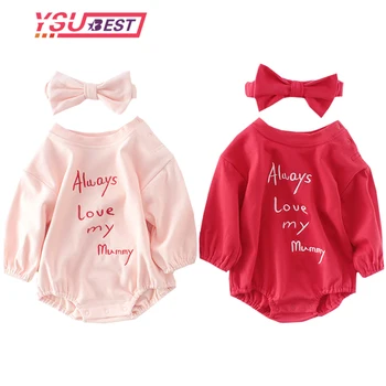 

2020 Spring Baby Jumpsuits Cartoon Letter Baby Girls Clothing Big Bow Collar Baby Bodysuit Pink Red Princess Baby Girl Bodysuits