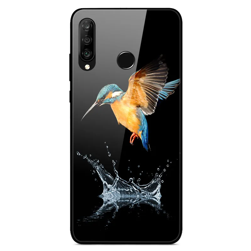 For Huawei P30 Lite Case Tempered Glass Printed Back Cover Hard Case For Huawei P30 Lite Phone fundas P40 Pro P30Lite Coque