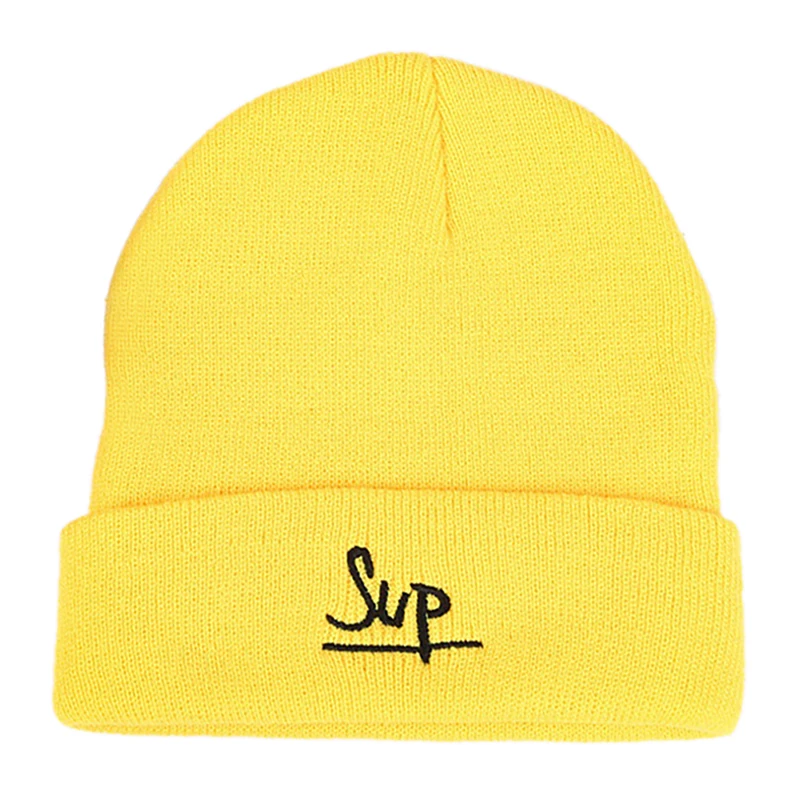 Шапка в стиле хип-хоп, дизайн, осенняя и зимняя шерстяная шапка, Модная вязаная шапка с вышитыми буквами, милые вязаные женские шапки, шапка - Цвет: Цвет: желтый