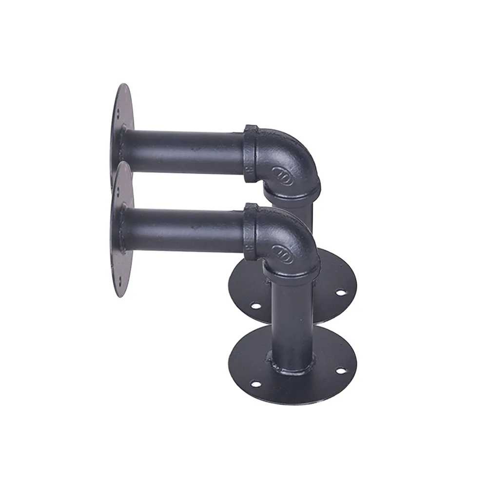 

Pipe Bracket Retro Hanging Hardware Decor Durable Wall Mounted Farmhouse Home Shelf Holder Iron Storage Black Industrial