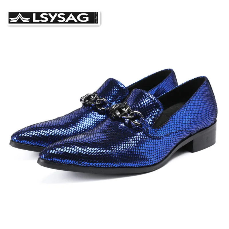 

Luxury Party Wedding Men Shoes Blue Italian Genuine Leather Formal Shoes Slip On Men Business Dress Shoes Flat