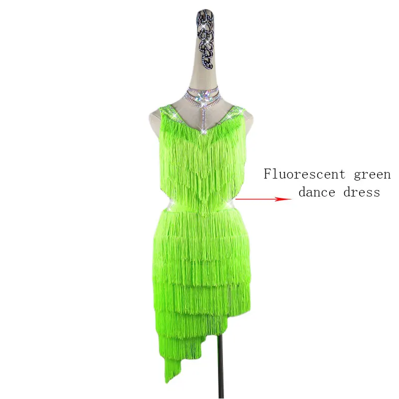Латинской Танцы Высокая производительность нового Профессиональный пикантная бахрома; зеленое платье принцессы женский выступление Конкурс одежда - Цвет: Just a dress