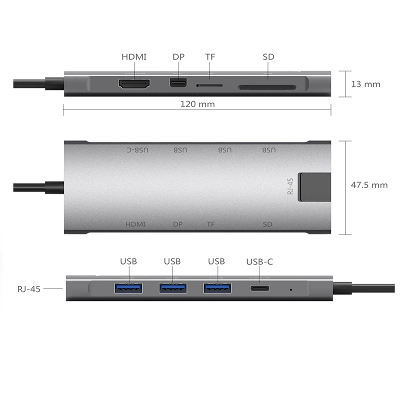 Usb-хаб type C концентратор 9 в 1 мульти USB док-станция с USB 3,0*3 HDMI MINI Dp С Tf Sd слот для карт Rj45 для Macbook