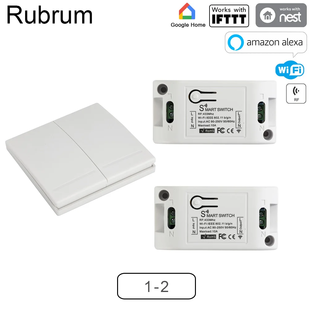 

Rubrum RF 433 AC 220V Receiver Smart Home Wifi Wireless Remote Control Smart Switch Smart Life/Tuya APP Works with Alexa Google