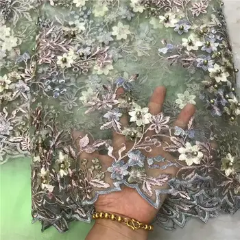 

2020 Latest African Lace Fabrics High Quality Stone Lace Nigerian Tulle Lace Fabric For Dress French Mesh Lace Fabric 5 yards