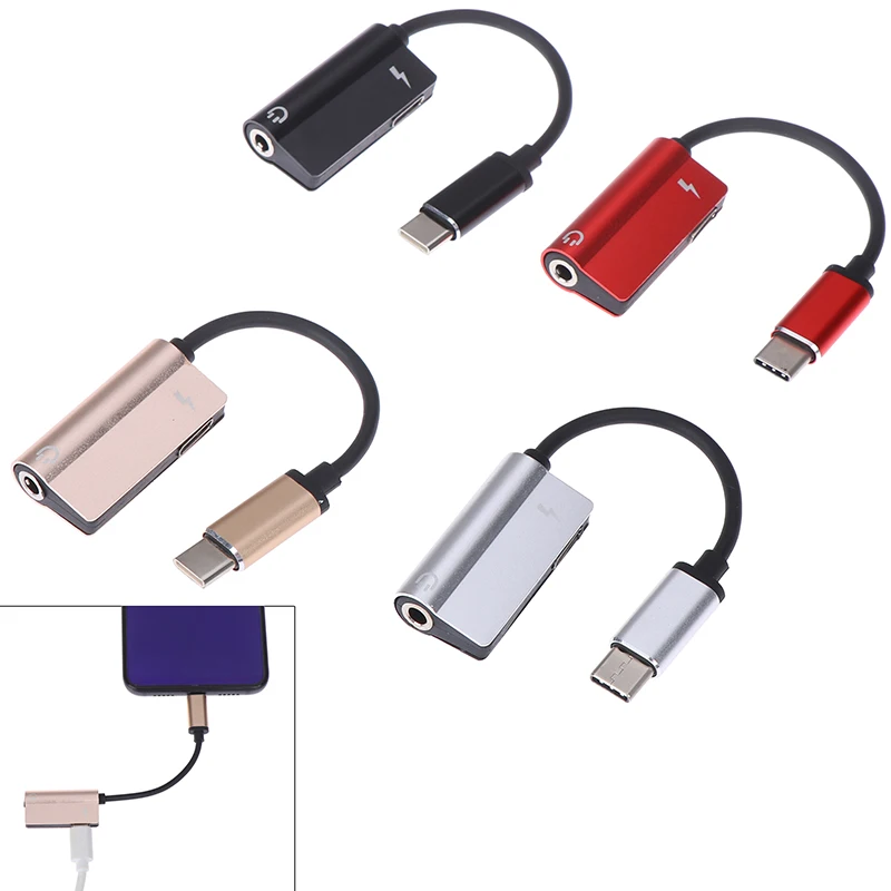USB Type-C Audio Charging Adapter 2 in 1 Type C Male to Female 3.5mm Headphone Jack+ Charging Converter For Android Mobile Phone