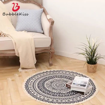 

Bubble Kiss Tassel Design Round Carpet Bohemian Style Bedroom Carpet Cotton Geometric Pattern Rug Non-Slip Living room Carpet