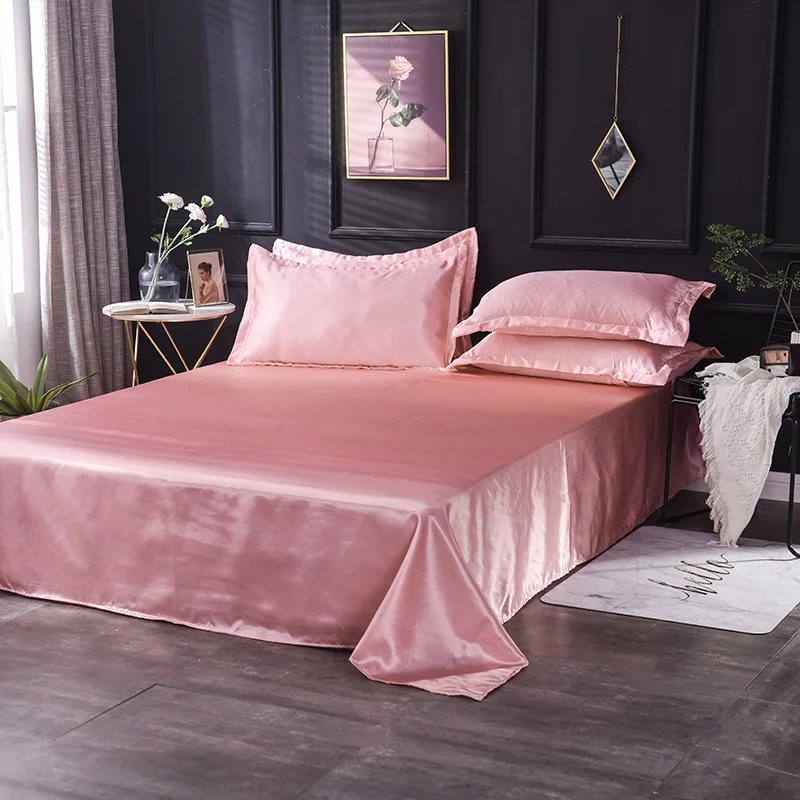  Wholesale Luxury 100% Satin Silk White 1PCS Flat Sheet Silky Queen King Bed Sheets For Women Men