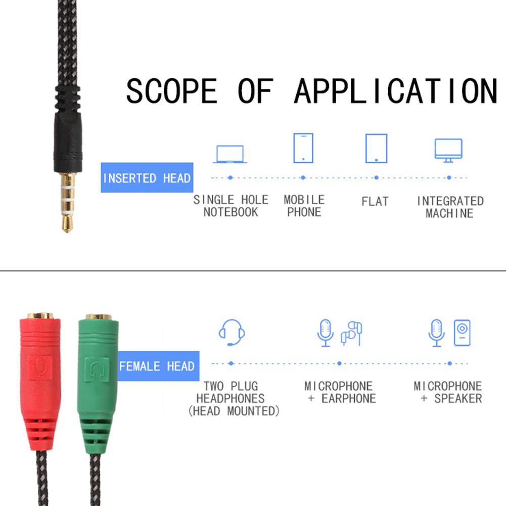 Portable Durable 3.5mm Jack Cable Headset Adapter Y Splitter Audio 2 Female To 1 Male For Laptop PS4 Phone Xbox One Earphone
