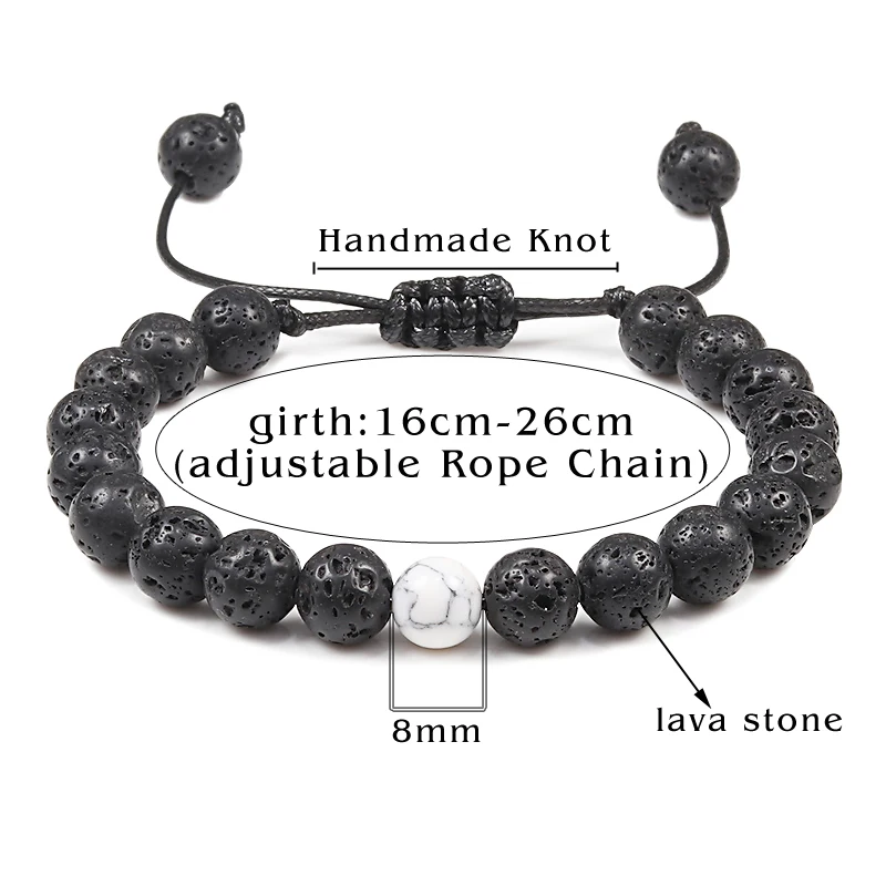 Adjustable Couples Distance Beaded Bracelets Natural Stone Lava Matte White Black Braided Bracelet for Men Women Gifts Pulseiras