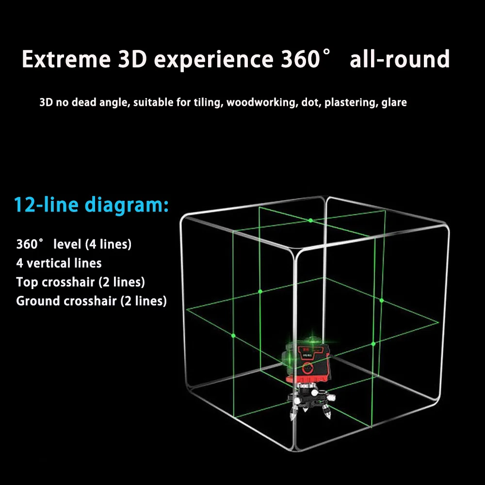 3D 12 линия Мощный зеленый лазерный уровень Osram с кронштейном 635nm Крытый Открытый Slash Горизонтальный Вертикальный более высокая видимость