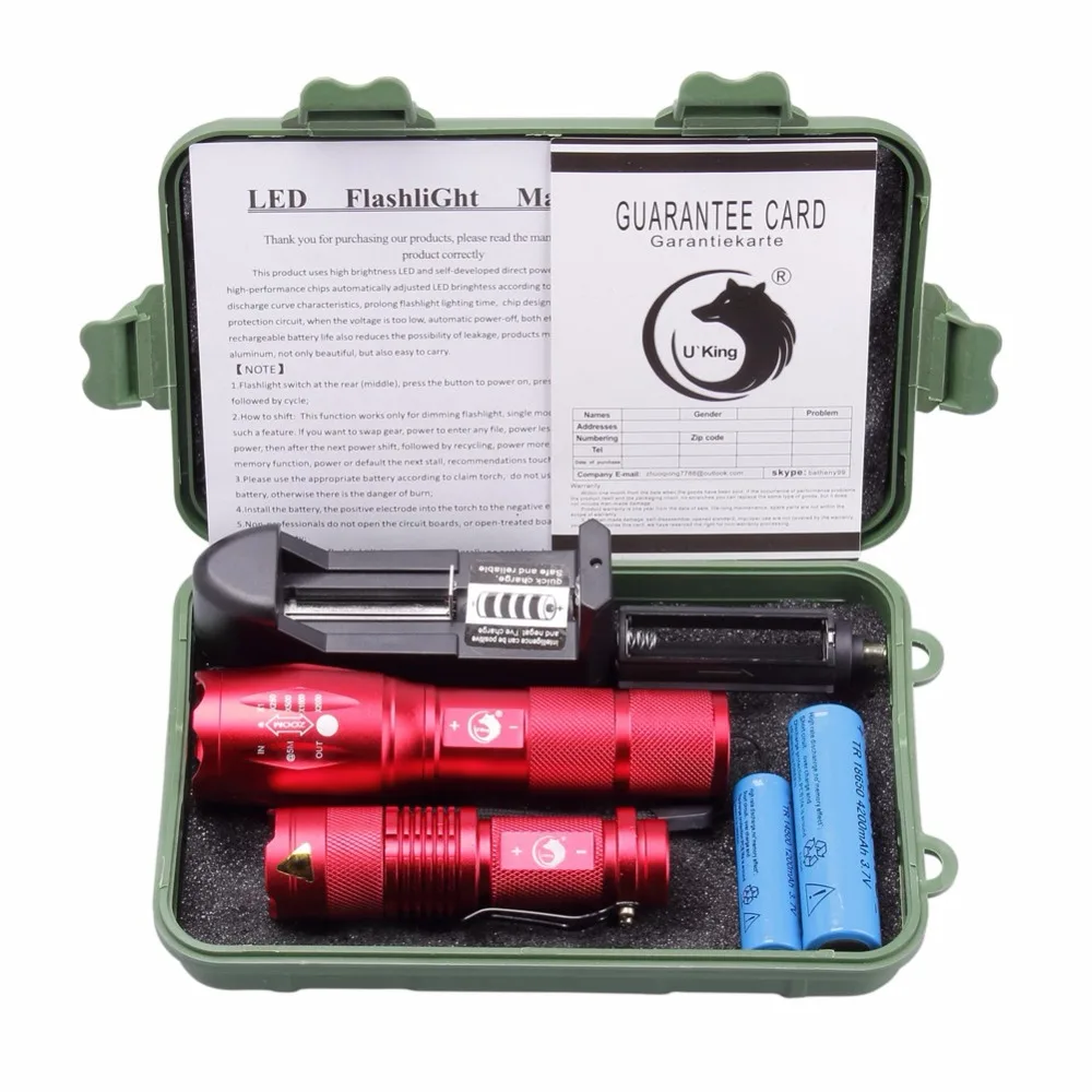 

Uâ€˜King T6&XPE High Power Flashlights For Lovers Christmas Gift use18650/3*AAA Battery and Charger Kits Outdoor Activities