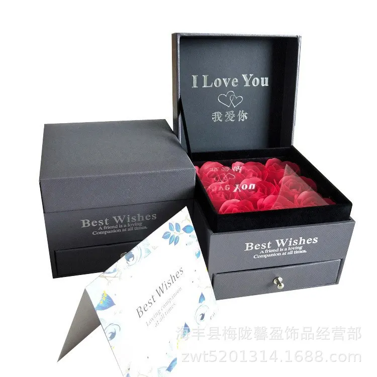 

Xin ying Silver Flowers Gift Soap Rose Double Layer Drawer Box Necklace Packaging Box