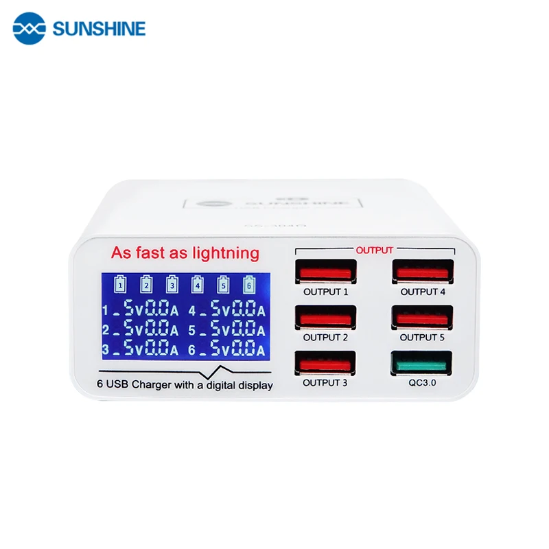 SS 304Q 6 портов ЖК дисплей USB зарядное устройство 2.4A быстрой зарядки поддержка