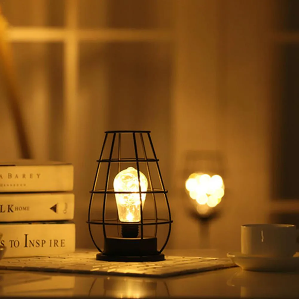 Светодиодный светильник в стиле ретро, железный Настольный светильник, медный провод, Ночной светильник, креативный, для отеля, домашнего декора, настольная лампа, ночная лампа, питание от батареи