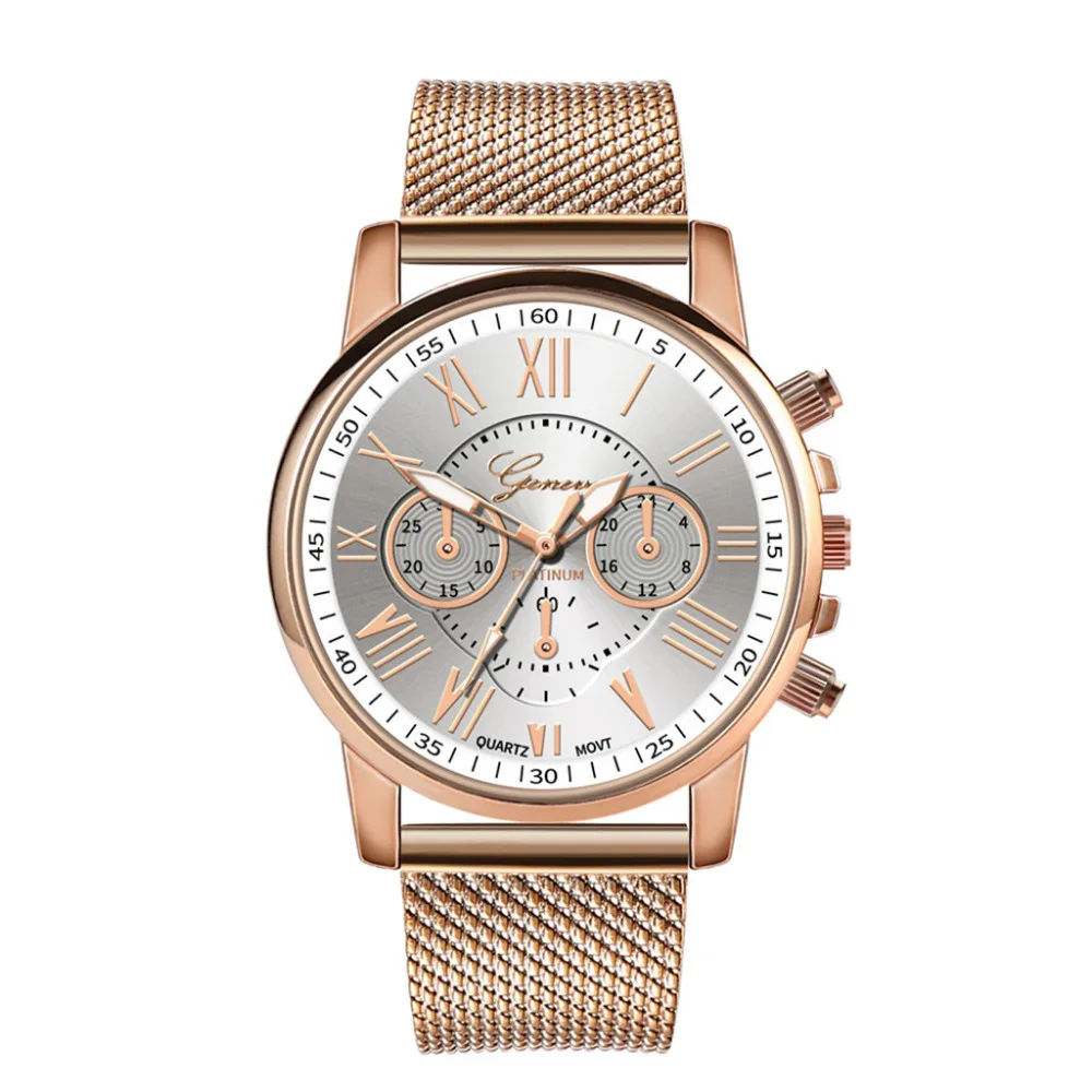 

Hot Selling Fashion Geneva Three Eyes Watch Double Layer Letter Decoration Roman Numerals Mesh Belt Watch for Both Men And Women