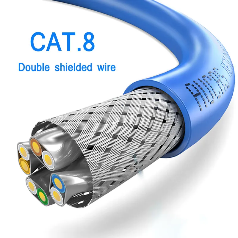 Aucas Sstp Alta Velocidade Cat8 Ethernet Conexão Rj45 Jumper Computador 8p8c Masculino Ouro Blindado Cabo de Fibra de Banda Larga Cabo de Linha de Fio - Imagem 3