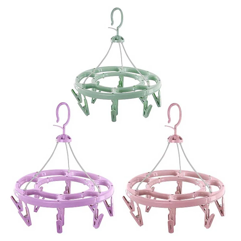 Household Multi-functional Plastic Underwear Drying Rack Round Socks Clip Windproof 24 Clips Drying Rack Hangers Clothespin