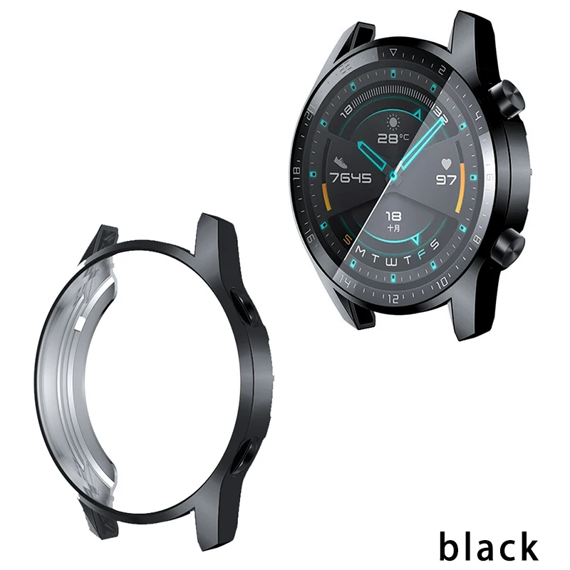 black Защитный чехол для huawei watch GT 2, мягкий ТПУ защитный чехол на весь экран для huawei Gt, аксессуары для часов, 6 цветов - Цвет: black