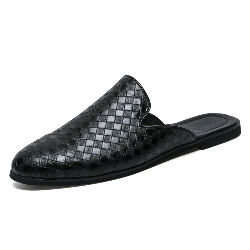 Summer Leather Slippers Men Breathable Holes Casual Shoes Men's Flats Classic White Half Slides Handmade Moccasins Loafers 2021