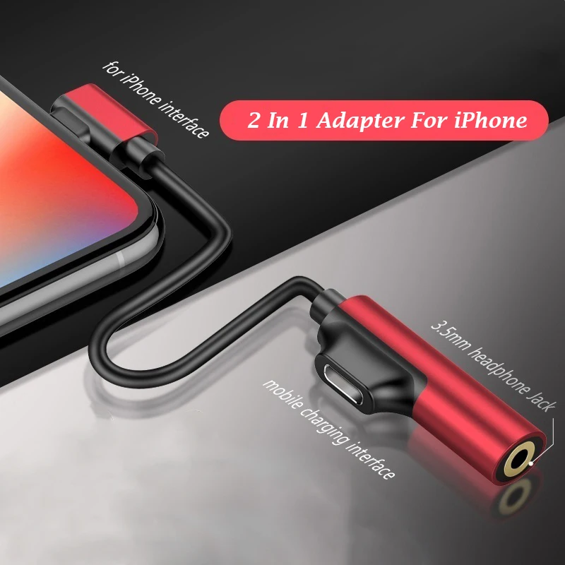 przejsciowka 2 в 1 сплиттер наушники адаптер для iPhone 11 Pro XS MAX XR X 8 Plus зарядка AUX дистанционное управление звонки Adaptador аурикулярная - Цвет: przejsciowka