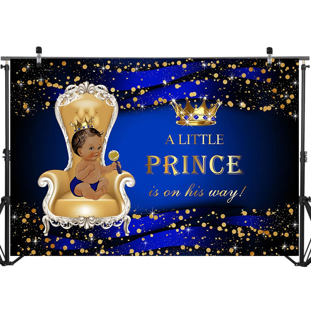 NeoBack Prince Baby Shower фон Королевский синий золотой Королевский стул Корона фото фон блестящие точки этнические Детские бойфоны