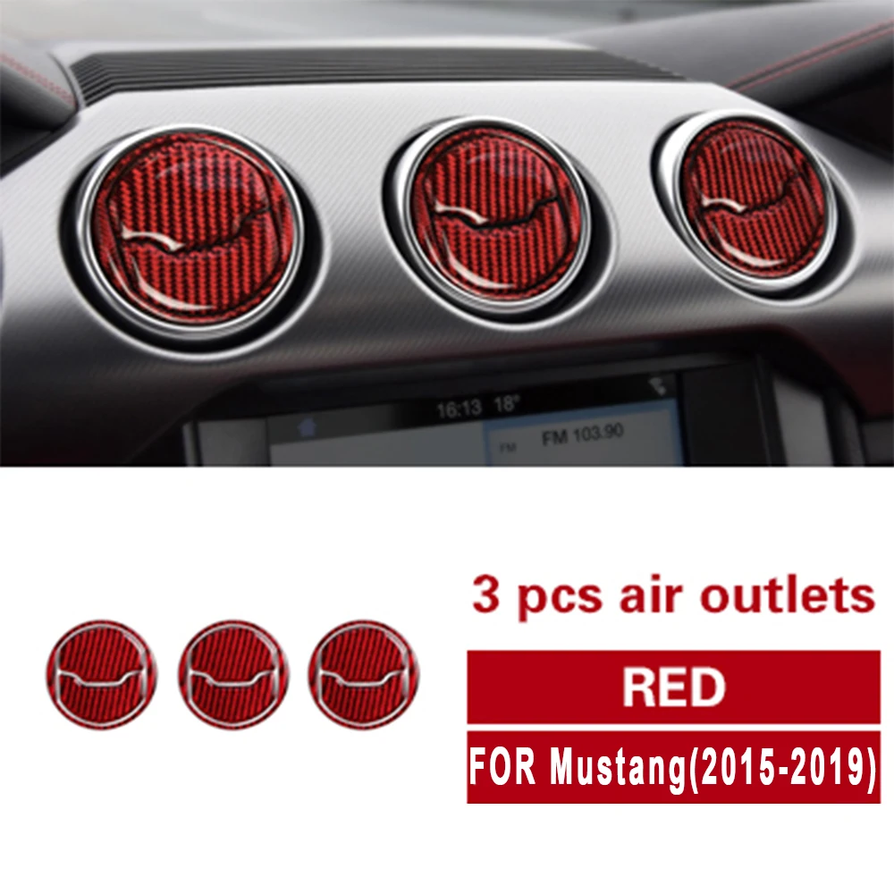 Авто карбоновое волокно Красный A/C Выход Панель наклейка крышка для Ford Mustang