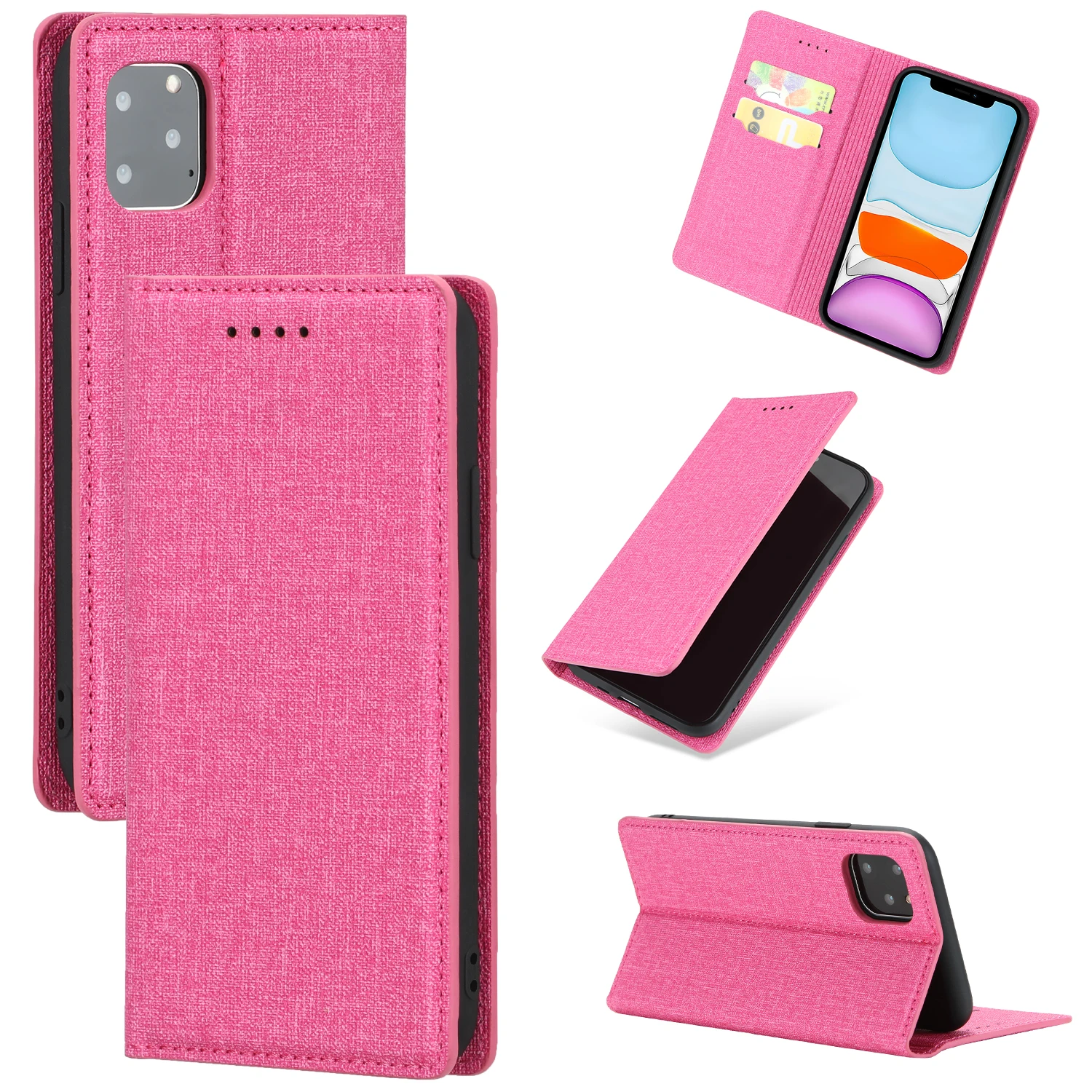 Кожаный чехол с текстурой ткани для IPhone 11 Pro Xr Xs 11pro Max X 8 7 6 6s Plus, роскошный Магнитный Флип-кошелек, Обложка для книги, сумка-чехол - Цвет: Rose LanHaiTun