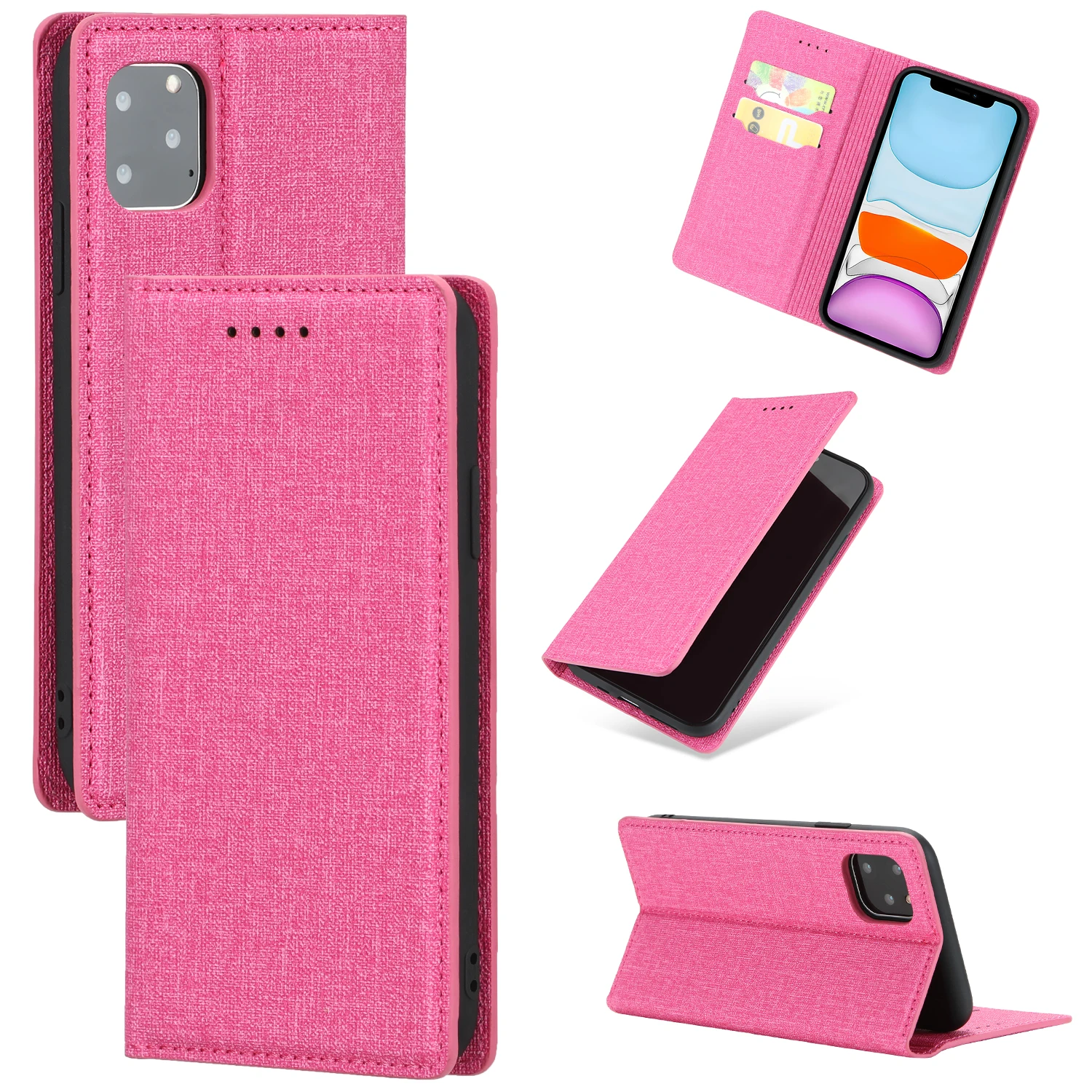 Rose LanHaiTun Кожаный чехол с текстурой ткани для IPhone 11 Pro Xr Xs 11pro Max X 8 7 6 6s Plus, роскошный Магнитный Флип-кошелек, Обложка для книги, сумка-чехол - Цвет: Rose LanHaiTun