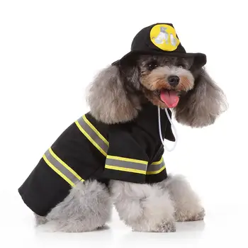 

Pet Dog Print Vest Sweater Set Funny Fire Service Suit Dog Cosplay Custome Winter Warm Clothing Dress Christmas Gifts