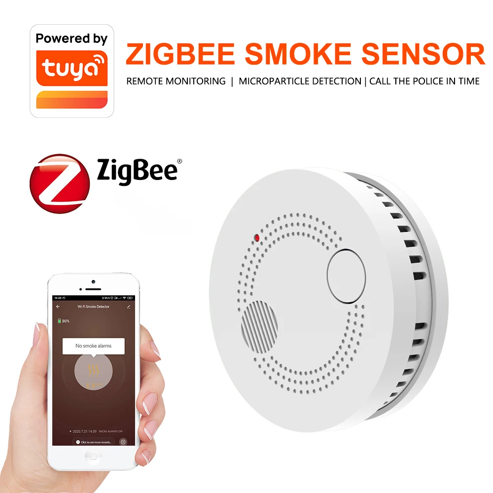 Tuya Zigbee3.0 Smart Smoke Fire Alarm Sensor Detector Home Security System Battery-powered Wireless Life App Control | Безопасность и