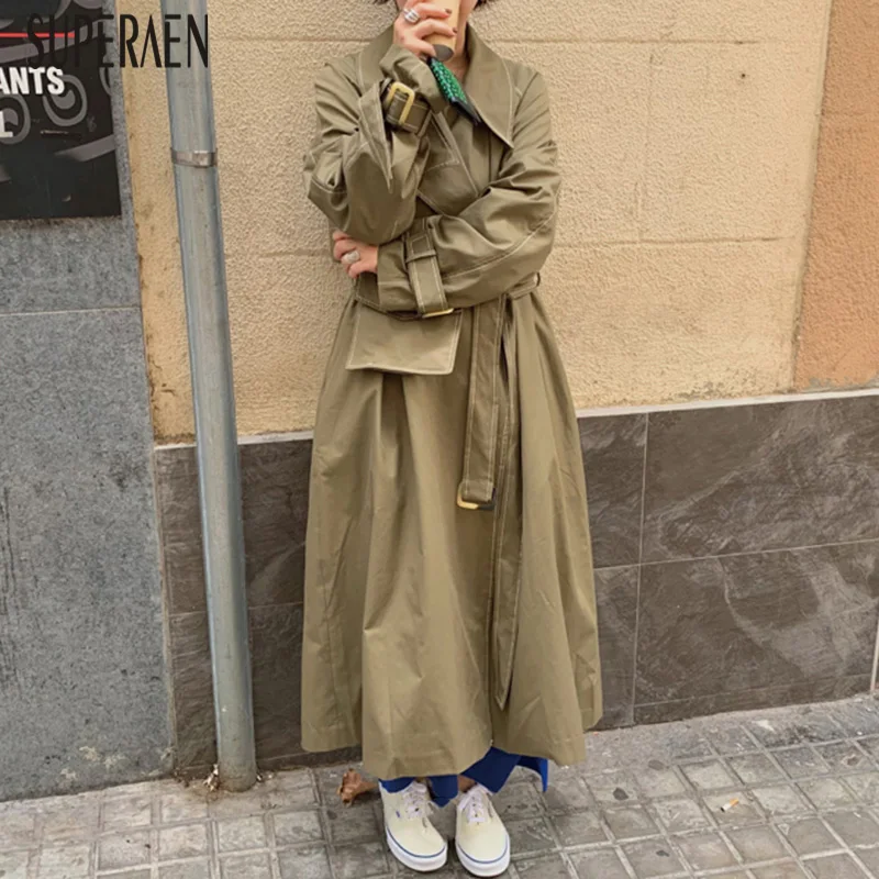 

SuperAen Korean Style Trench Coat for Women Wild Cotton Lapel Autumn New 2019 Women Windbreaker Solid Color Women Clothing