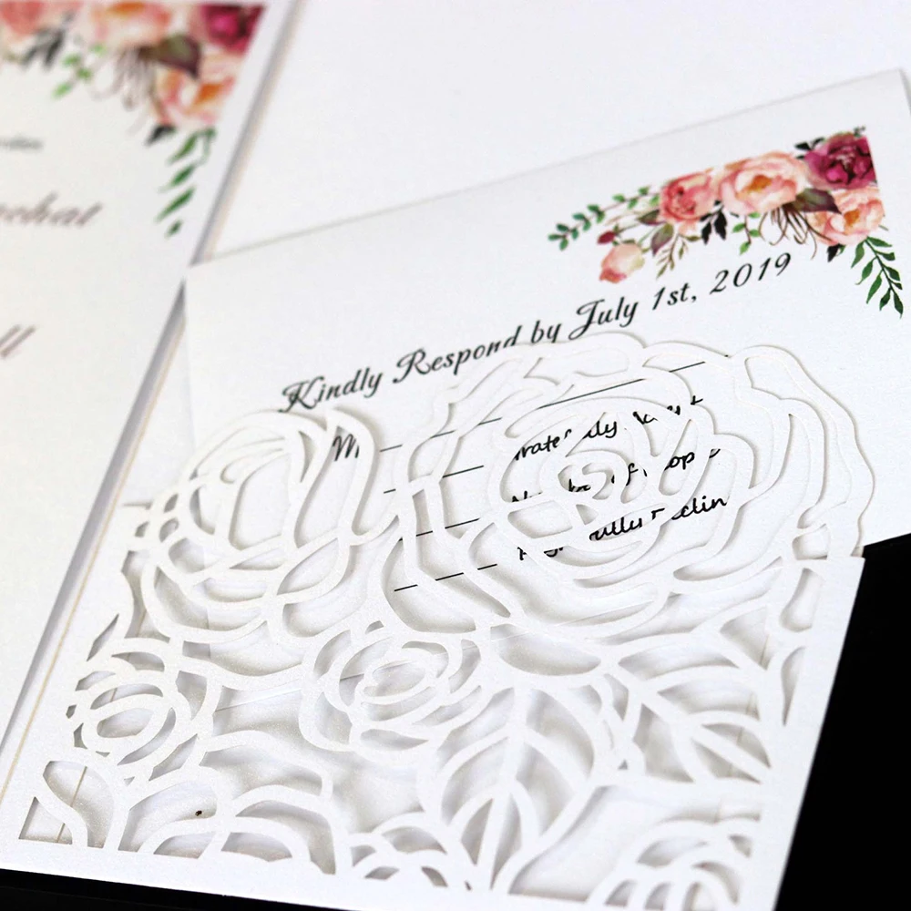  10pcs Elegant Laser Cut Wedding Invitations Cards Greeting Card Cards Decor Party Event Supplies We - 4.00008E+12