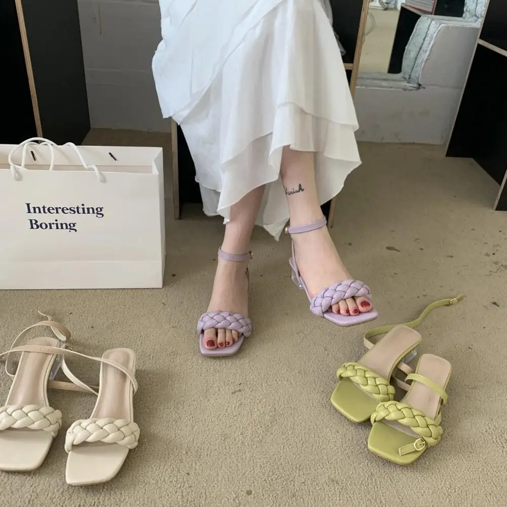 Женские босоножки кожаные слайды на высоких каблуках Женская обувь Вечерние