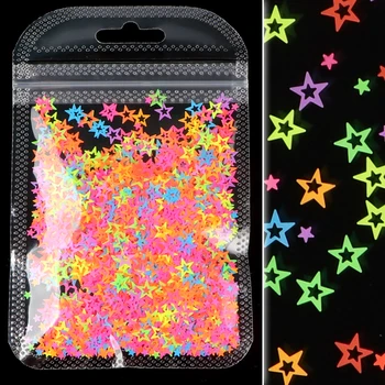 

6MM Neon Hollow Star Shape Nail Sequins Glitter Summer Colorful Flakes Slices Decoration Gel Manicure DIY Nails Art Accessories