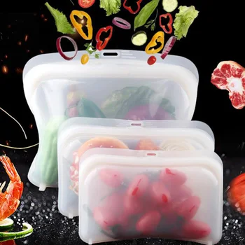 

1/3pc Silicone Food Storage Bag Fresh-Keeping Sealed Bag Heat Resistant Reusable Vegetable Fruit Containers Kitchen Organization